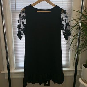 Lace Sleeve Black Dress